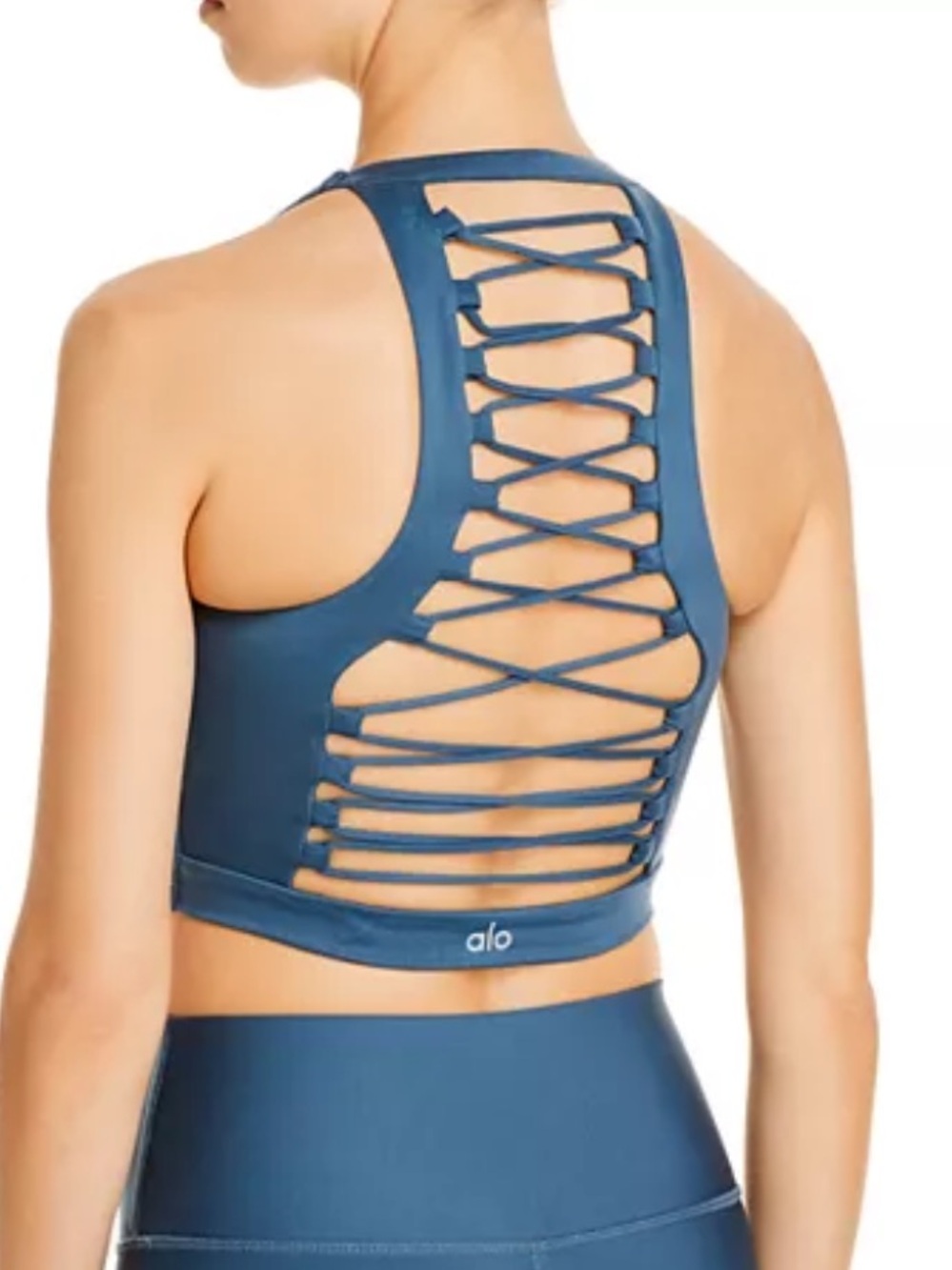 ALO Yoga Teal Blue Strappy Lace-Back Sports Bra